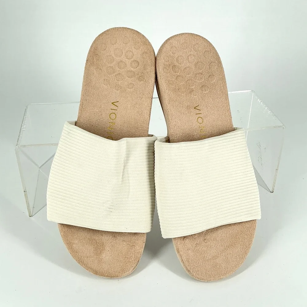 Vionic Size 8 Cream Slide Sandals  Orthopedic Arch Support Comfort Renie Knit